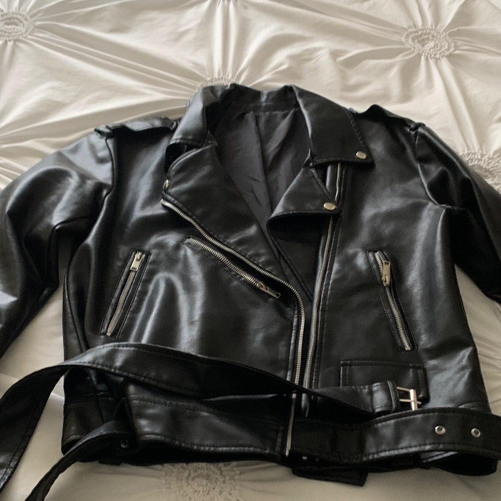 SHEIN Black Leather Biker Jacket